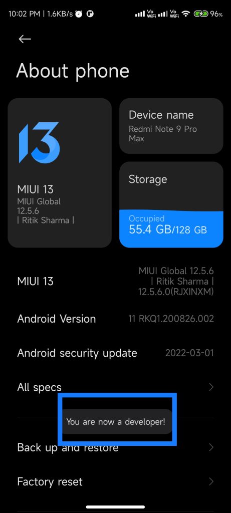 Developer Mode Screen 3