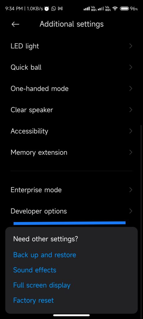 Developer Mode Screen 4