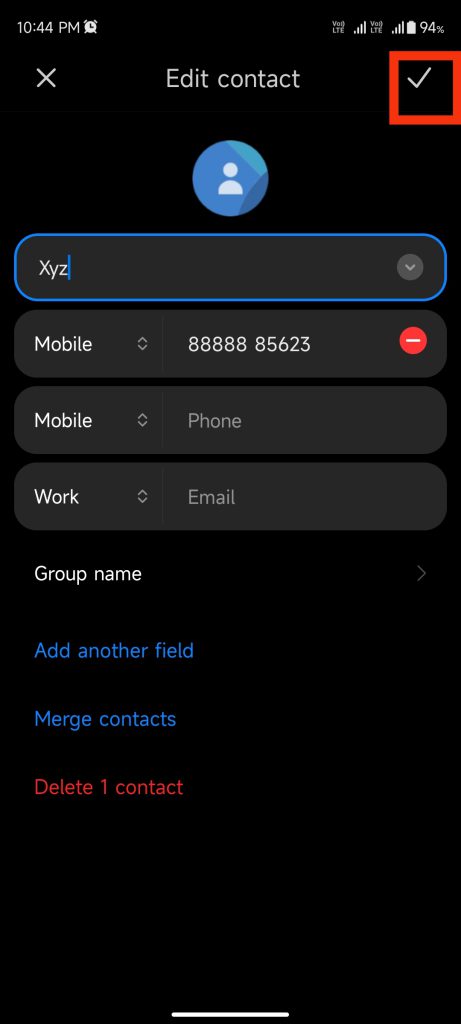 Save Contact Screen 3